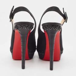 Pre Owned Christian Louboutin Black Canvas Indiana Platform Pumps Size 37.5