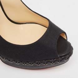 Pre Owned Christian Louboutin Black Canvas Indiana Platform Pumps Size 37.5