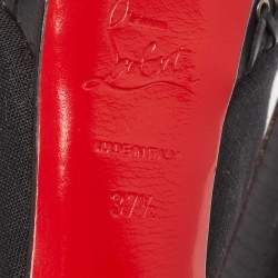 Pre Owned Christian Louboutin Black Canvas Indiana Platform Pumps Size 37.5