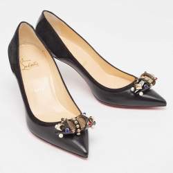 مملوكة مسبقًا Christian Louboutin Black Leather and Suede Tudorchic Pumps Size 35.5