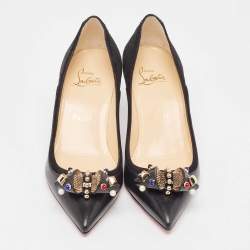 مملوكة مسبقًا Christian Louboutin Black Leather and Suede Tudorchic Pumps Size 35.5