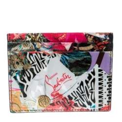Christian Louboutin Multicolor Trash Print Patent Leather Kios Spiked Card Holder