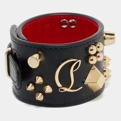 Christian Louboutin Black Leather Carasky Studded Bracelet  