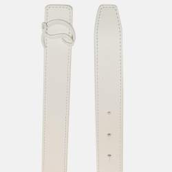 Pre Owned Christian Louboutin CL Logo 85CM Slim Belt White Leather