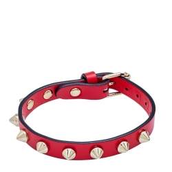 Christian Louboutin Louibilink Stud Gold Tone Metal Red Leather Bracelet