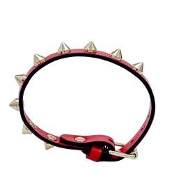 Christian Louboutin Louibilink Stud Gold Tone Metal Red Leather Bracelet