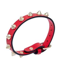 Christian Louboutin Louibilink Stud Gold Tone Metal Red Leather Bracelet