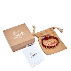Christian Louboutin Louibilink Stud Gold Tone Metal Red Leather Bracelet