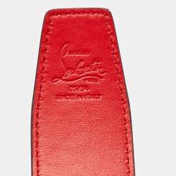 Pre Owned Christian Louboutin Black Glitter Logo CL Logo Belt 85CM