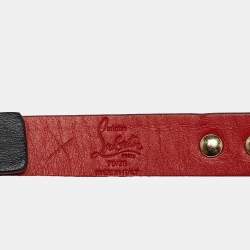 Pre Owned Christian Louboutin Black Leather Spike Slim Buckle Belt 70CM