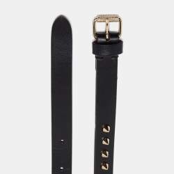 Pre Owned Christian Louboutin Black Leather Spike Slim Buckle Belt 70CM