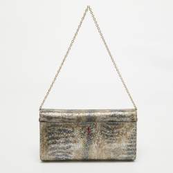 Christian Louboutin Gold/Blue Printed Glitter Riviera Clutch Bag