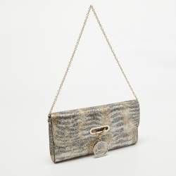 Christian Louboutin Gold/Blue Printed Glitter Riviera Clutch Bag