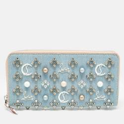 Christian Louboutin Blue Denim Mix Pearl Panettone Continental Wallet