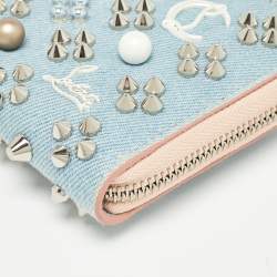 Christian Louboutin Blue Denim Mix Pearl Panettone Continental Wallet