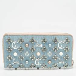 Christian Louboutin Blue Denim Mix Pearl Panettone Continental Wallet