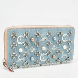 Christian Louboutin Blue Denim Mix Pearl Panettone Continental Wallet