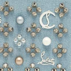 Christian Louboutin Blue Denim Mix Pearl Panettone Continental Wallet