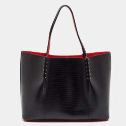 Christian Louboutin Black Lizard Embossed Leather Cabarock Shopper Tote