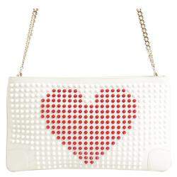 Christian Louboutin White Leather Loubiposh Studded Clutch