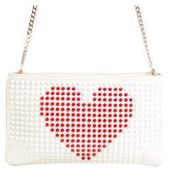 Christian Louboutin White Leather Loubiposh Studded Clutch