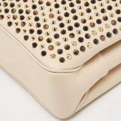 Pre Owned Christian Louboutin Beige Leather Large Triloubi Spiked Shoulder Bag