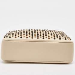 Pre Owned Christian Louboutin Beige Leather Large Triloubi Spiked Shoulder Bag