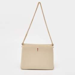 Pre Owned Christian Louboutin Beige Leather Large Triloubi Spiked Shoulder Bag