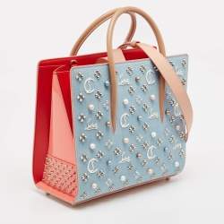 Christian Louboutin Multicolor Denim and Leather Mix Pearls Paloma Tote