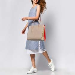 Pre Owned Christian Louboutin Two Tone Leather and Patent Large Paloma Tote