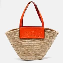Christian Louboutin Orange/Beige Woven Raffia Loubishore Basket Bag
