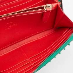 Christian Louboutin Green Leather Spike Studded Zip Continental Wallet