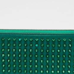 Christian Louboutin Green Leather Spike Studded Zip Continental Wallet