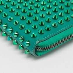 Christian Louboutin Green Leather Spike Studded Zip Continental Wallet