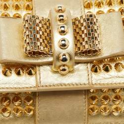 Christian Louboutin Gold Leather Mini Spiked Sweet Charity Crossbody Bag