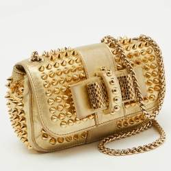 Christian Louboutin Gold Leather Mini Spiked Sweet Charity Crossbody Bag