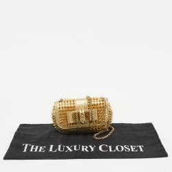 Christian Louboutin Gold Leather Mini Spiked Sweet Charity Crossbody Bag
