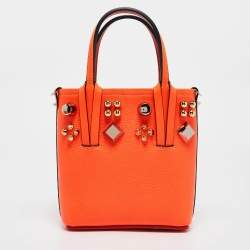 Christian Louboutin Neon Orange Leather Mini Embellished N/S Cabata Tote