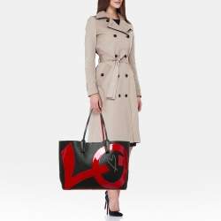 Pre Owned Christian Louboutin Black/Red Patent and Leather Cabata Love Tote