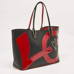 Pre Owned Christian Louboutin Black/Red Patent and Leather Cabata Love Tote