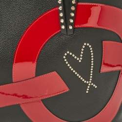 Pre Owned Christian Louboutin Black/Red Patent and Leather Cabata Love Tote