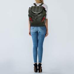 Christian Louboutin Olive Green/BlackLeather and Rubber Explorafunk Backpack