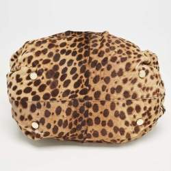 Christian Louboutin Brown Leopard Print Calfhair and Leather Pleated Satchel