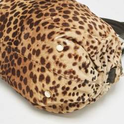 Christian Louboutin Brown Leopard Print Calfhair and Leather Pleated Satchel