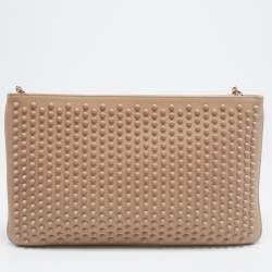 Christian Louboutin Beige Leather Spiked Strap Pouch