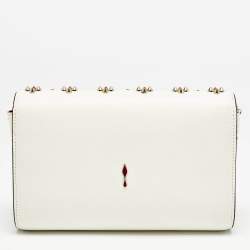 Christian Louboutin White Leather Paloma Studded Chain Clutch