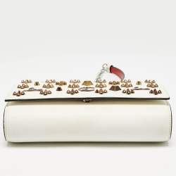 Christian Louboutin White Leather Paloma Studded Chain Clutch