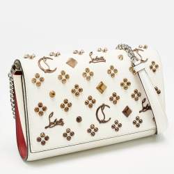 Christian Louboutin White Leather Paloma Studded Chain Clutch
