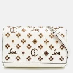Christian Louboutin White Leather Paloma Studded Chain Clutch