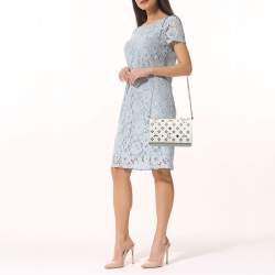 Christian Louboutin White Leather Paloma Studded Chain Clutch